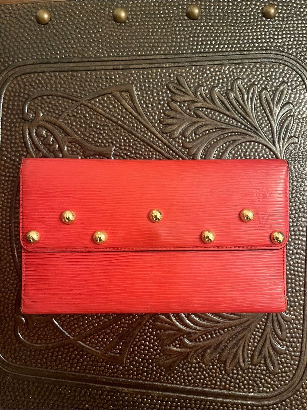 Louis Vuitton Red Epi Leather Studded Envelope Wallet